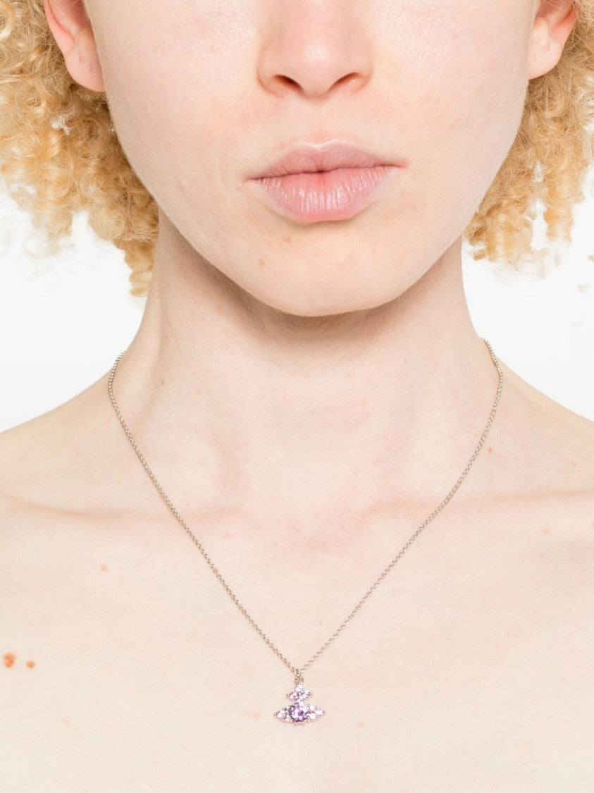 Vivienne Westwood Intricate Silver-Tone Necklace With Light Purple Gemstone Pendant