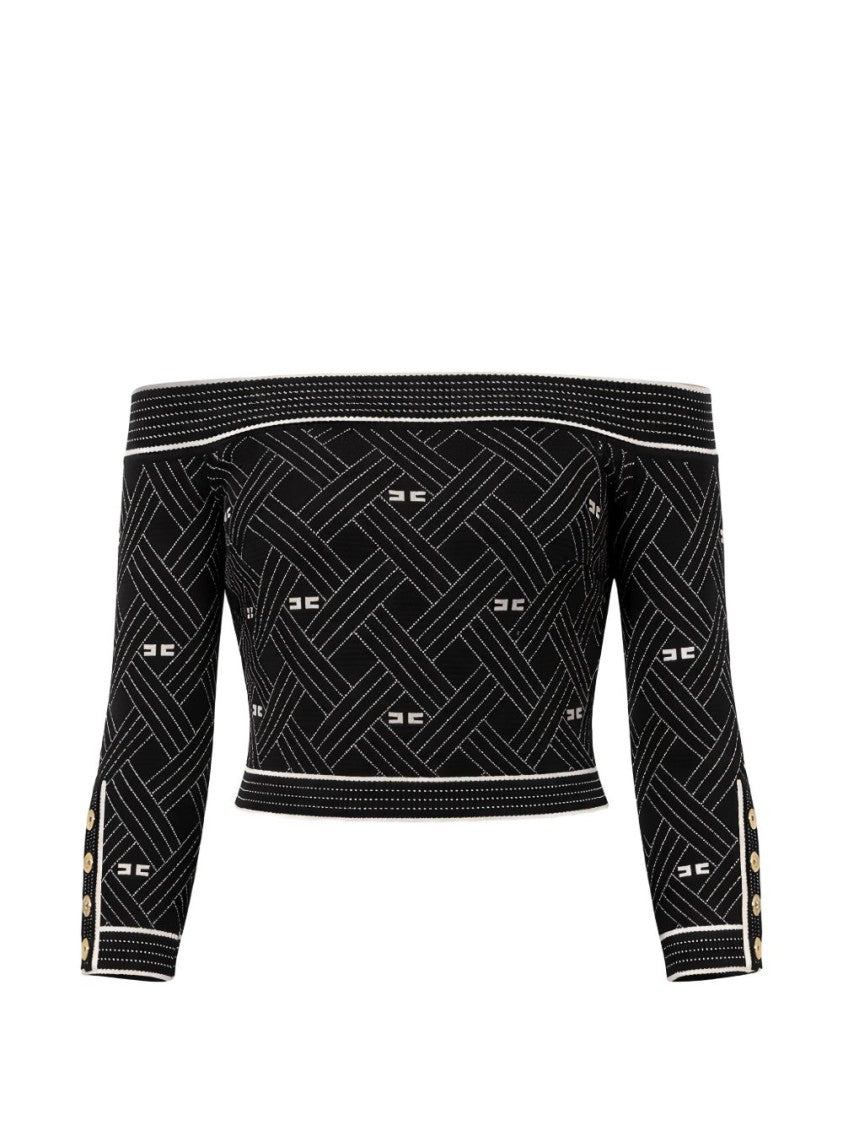 Elisabetta Franchi Off-The-Shoulder Cropped Top