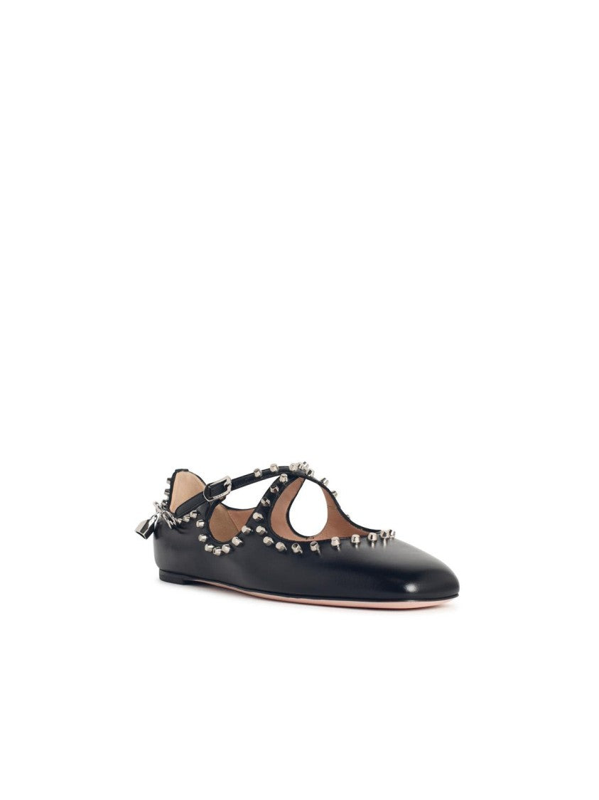 Bally 'Rina' Black Leather Ballet Flats With Studs
