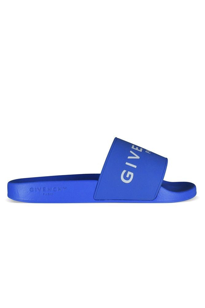 Givenchy Wide Strap Blue Slides With Embossed Logo