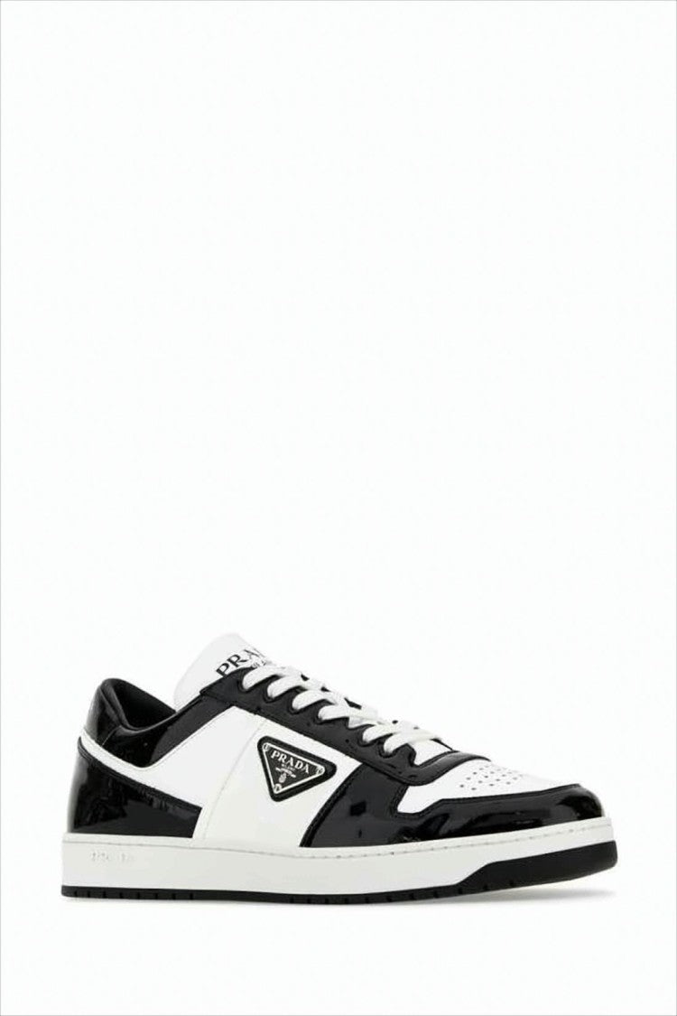 Prada Glossy Low-Top Sneakers With Triangular Logo Plaque