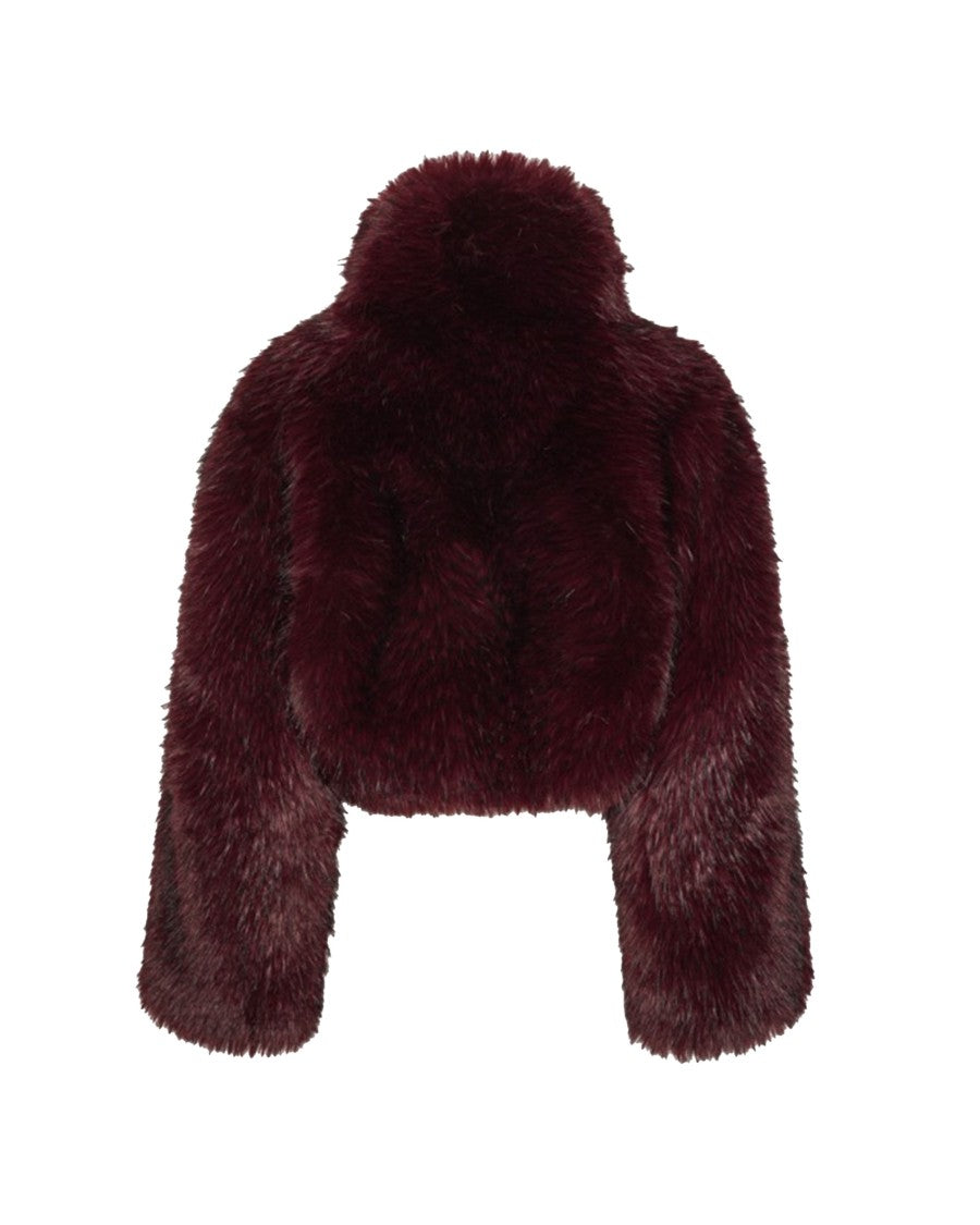 Rotate Burgundy Faux Fur Cropped Jacket