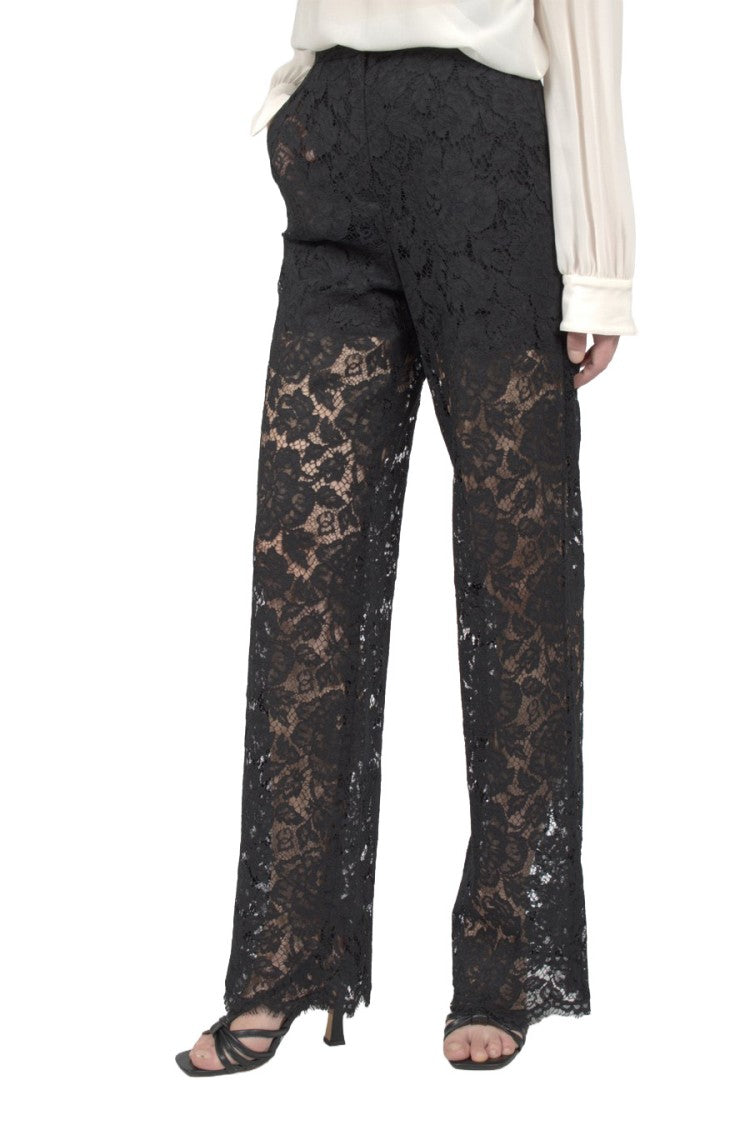 Dolce & Gabbana Black Viscose-Cotton Lace Wide-Leg Trousers