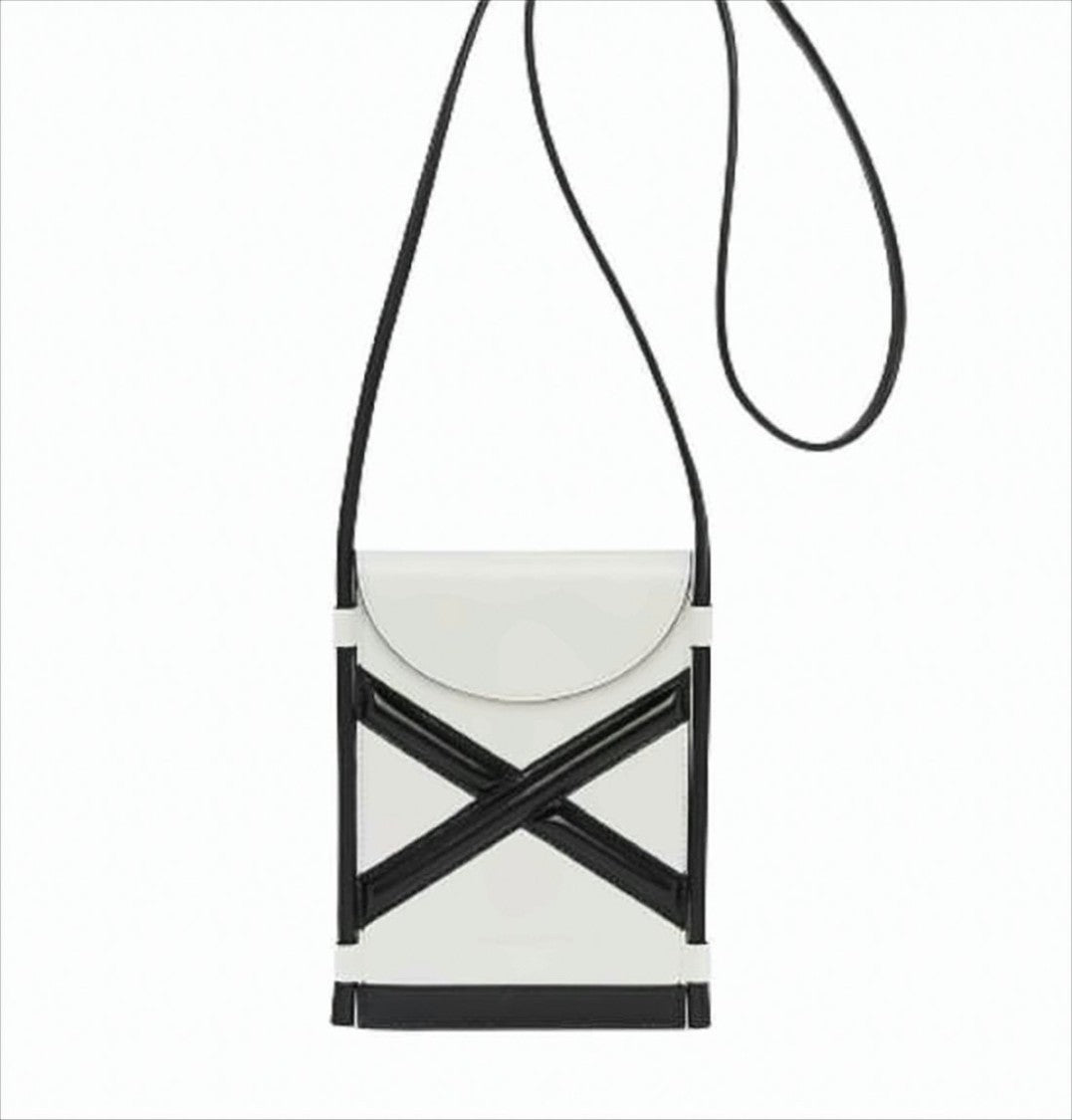 Alexander Mcqueen Compact White Leather Crossbody Bag With Black Accents