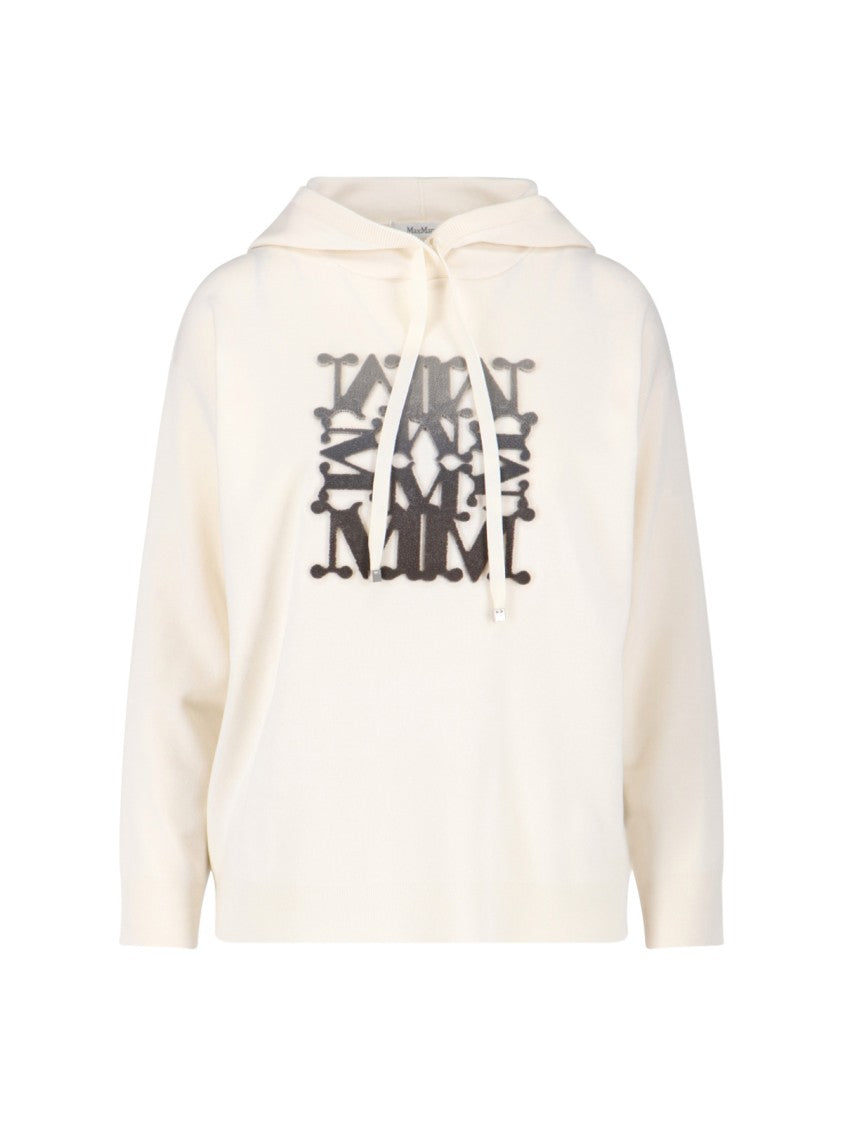 Max Mara Virgin Wool Hoodie With Teddy Texture And Contrast Logo