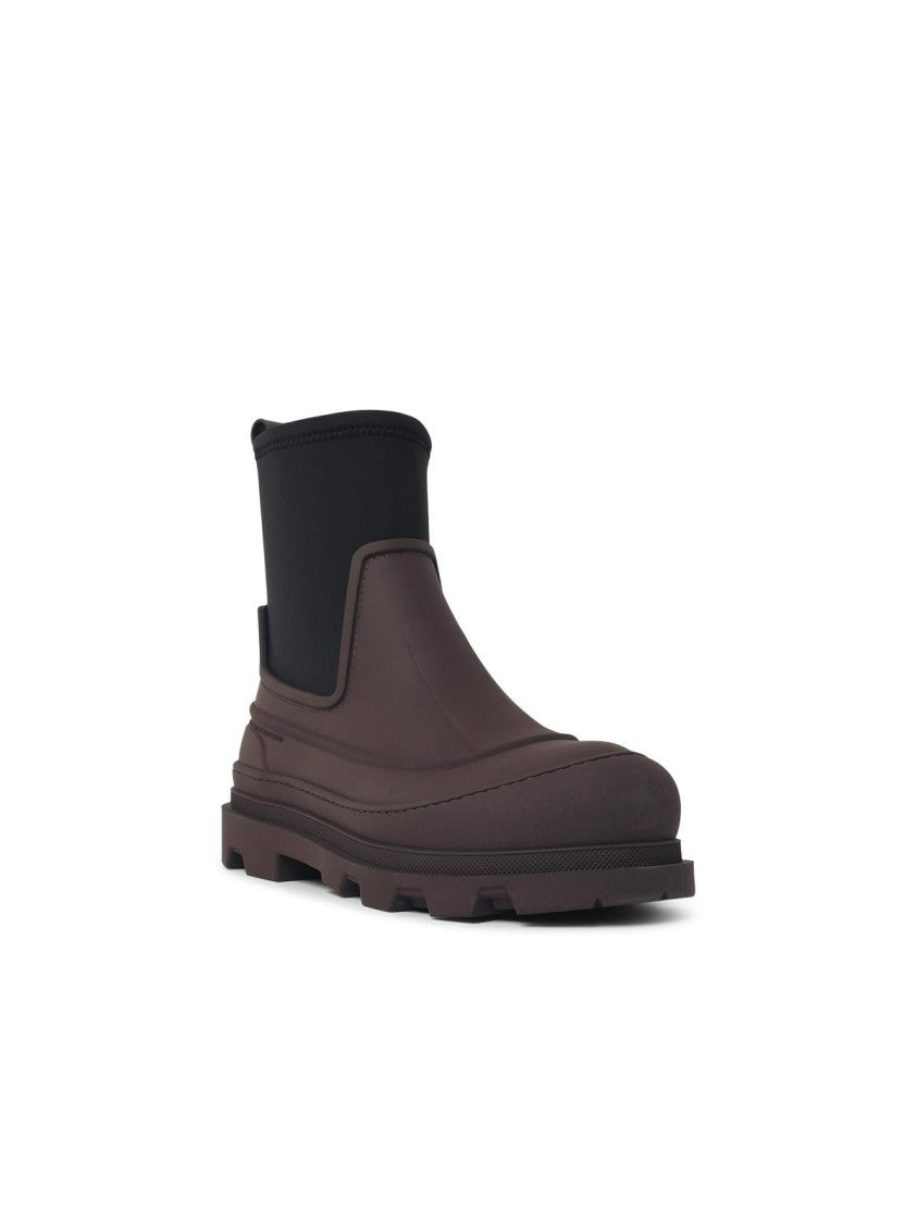 Moncler Brown Calfskin Leather Ankle Boots With Black Fabric Insert