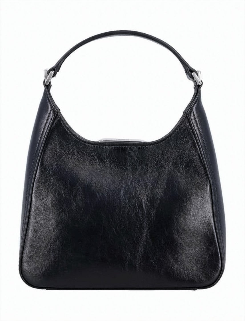 Balenciaga Structured Black Leather Tote Bag With Metallic Double-B Logo