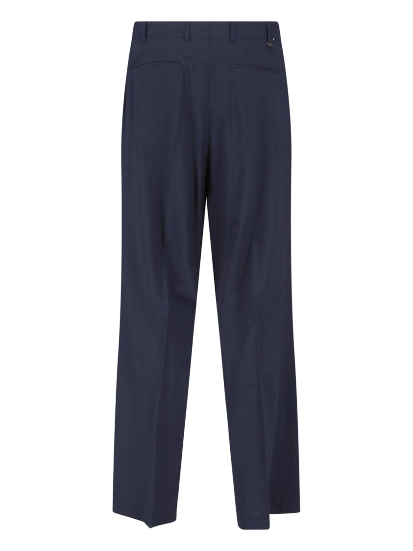Pt Torino Blue Mid-Rise Straight-Leg Virgin Wool Trousers