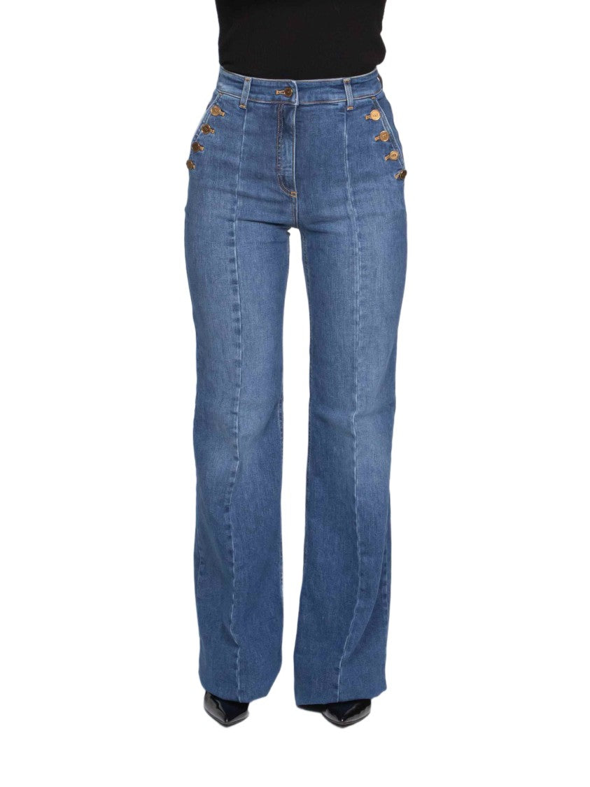 Elisabetta Franchi High-Waisted Flared Denim Pants With Vertical Seams