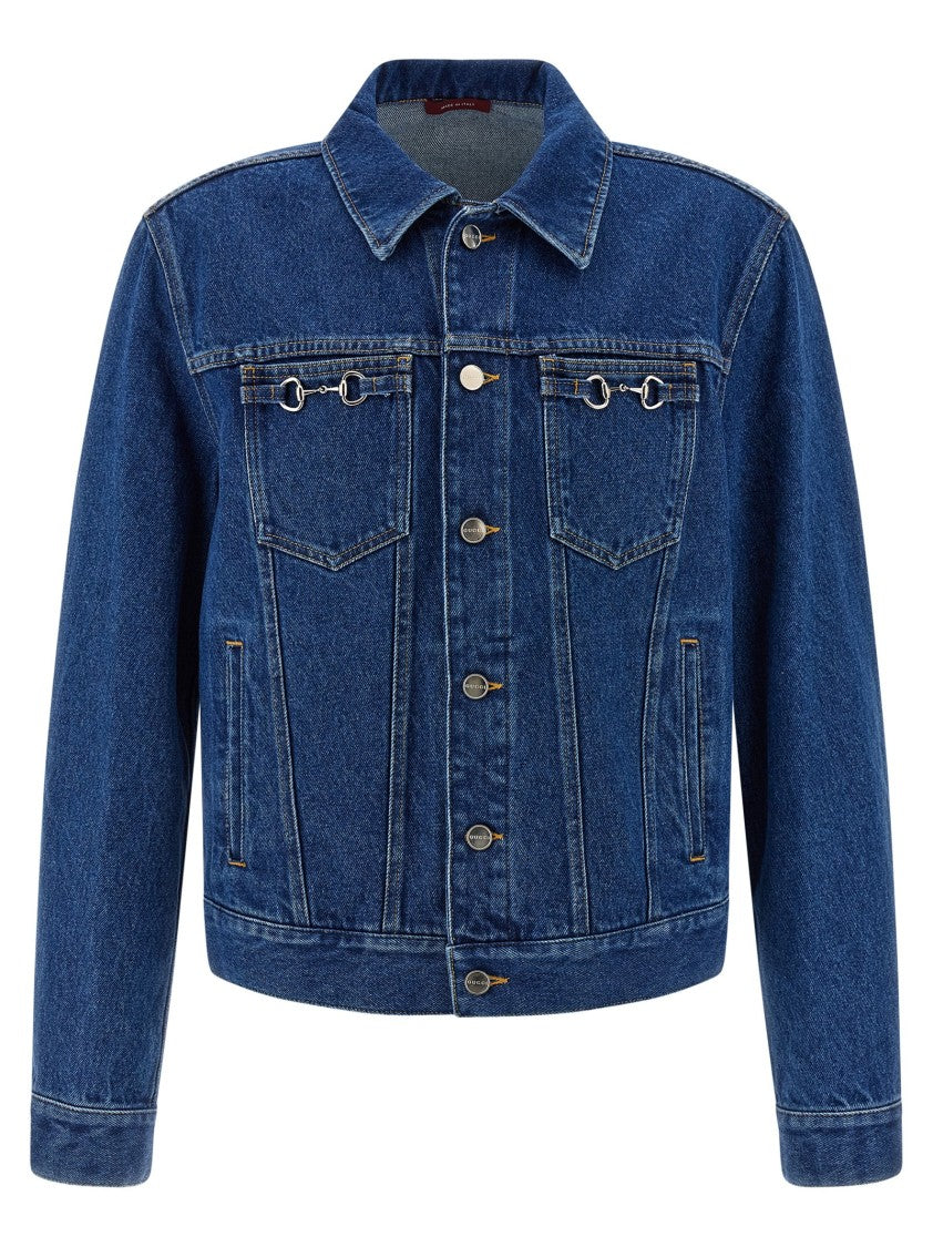 Gucci Structured Blue Denim Jacket With Contrast Stitching