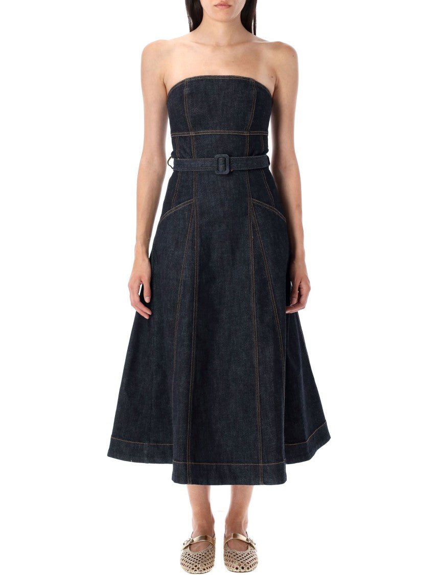 Self-Portrait Denim Bustier Long Dress