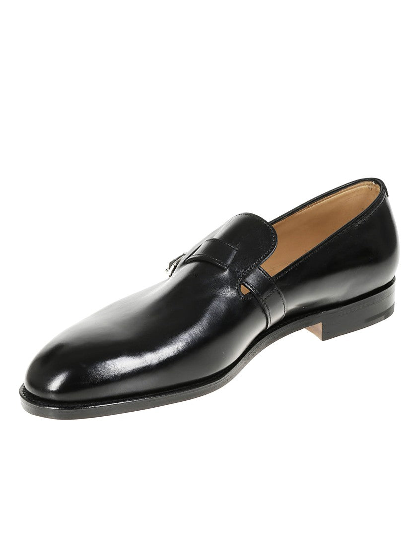 John Lobb Tapered Black Leather Loafers
