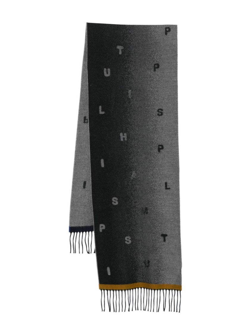 Paul Smith Gradient Fringed Wool Scarf With Woven Letters