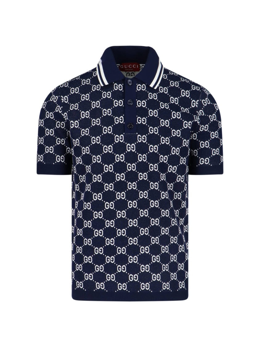 Gucci Blue Cotton "Gg" Logo Shirt