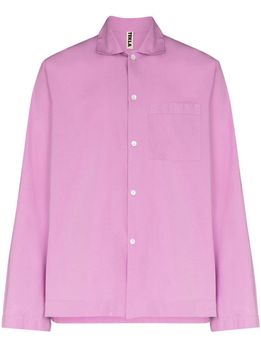 Tekla Lilac Cotton Pajama Shirt With Classic Collar