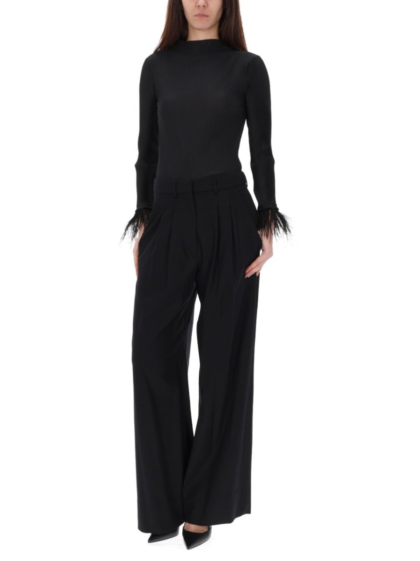 Pt Torino Grey Virgin Wool-Blend Wide-Leg Pants