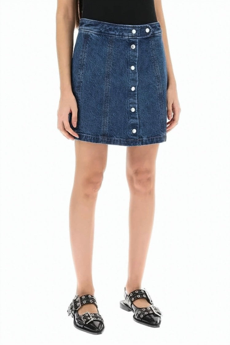 A.P.C. Short A-Line Denim Skirt With Front Button Closure