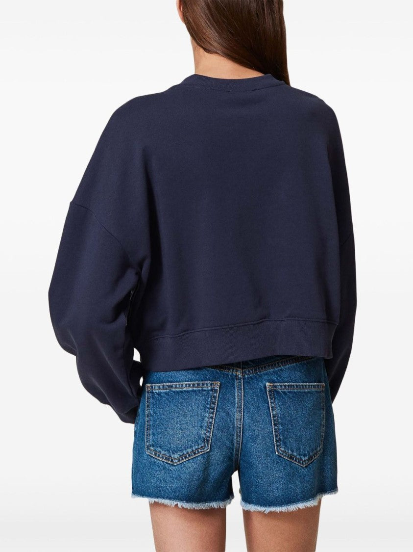 Twin-Set Cropped Black Sweatshirt With V-Neckline