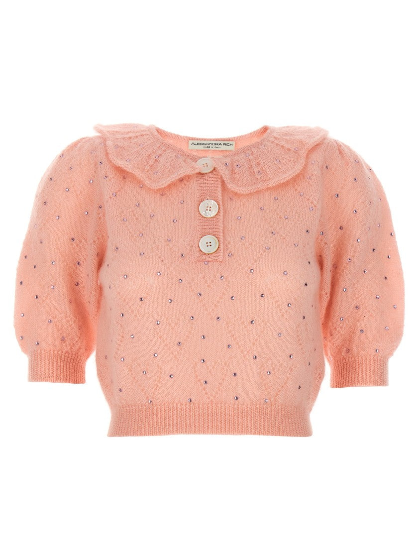 Alessandra Rich Rhinestone Appliqué Mohair Blend Sweater