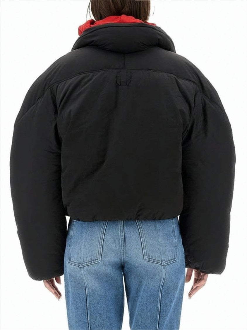 Jacquemus Cropped Black Puffer Jacket With Oversized Sleeves