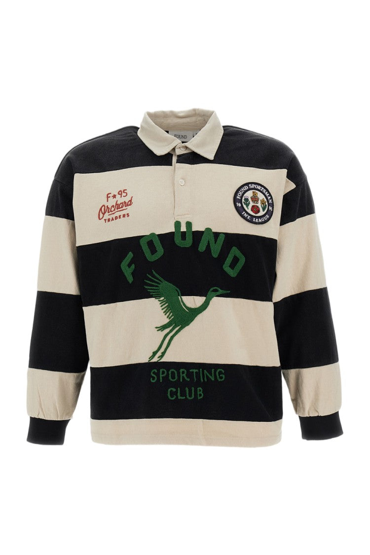 Found Polo Rugby Bird Logo Striped Cotton Polo Shirt