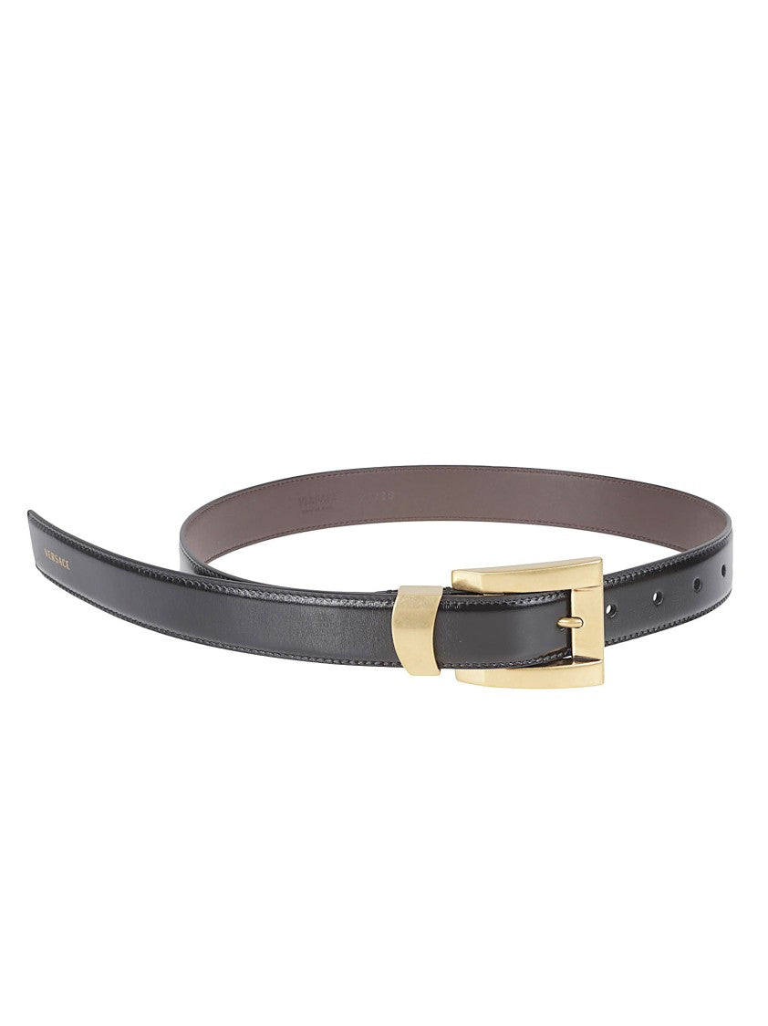 Versace Leather Belt With Polished Gold-Tone Buckle