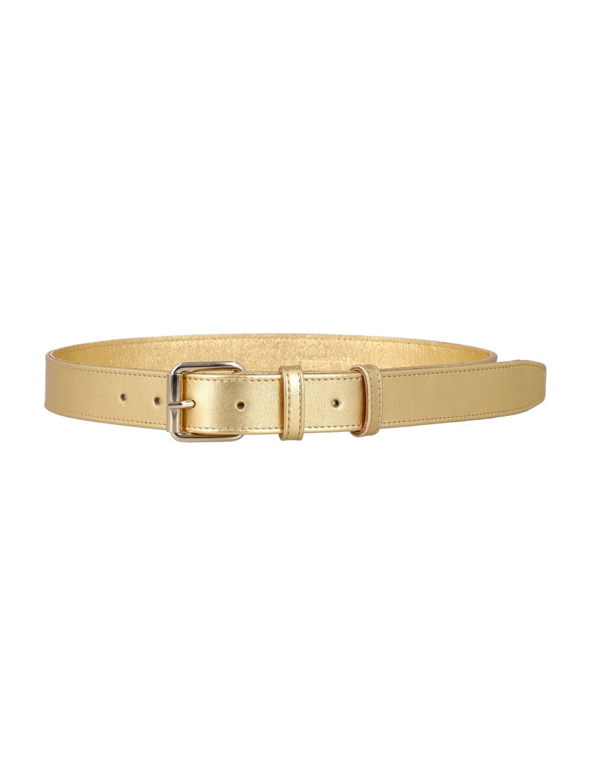 Comme Des Garçons Reflective Finish Leather Belt With Square Metal Buckle