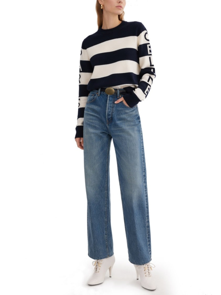 Celine Striped Knit Sweater With Graphic Lettering