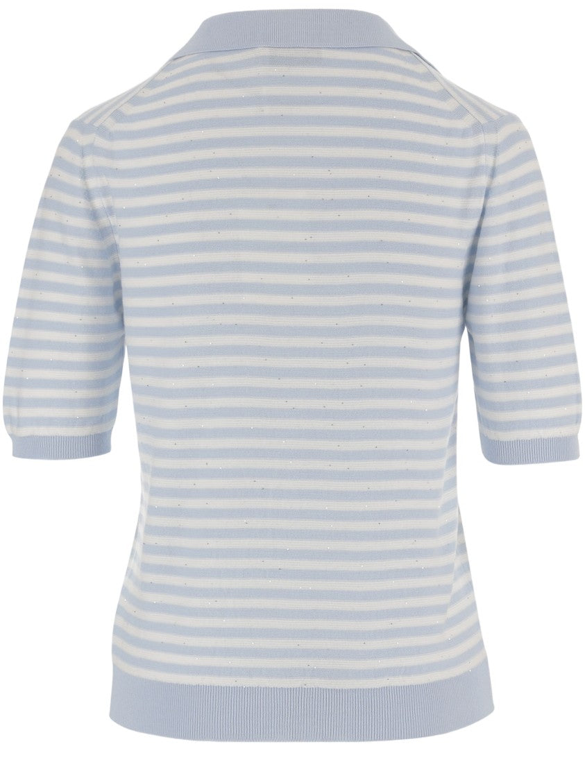 Bruno Manetti Horizontal Stripe Cotton Blend Polo Shirt
