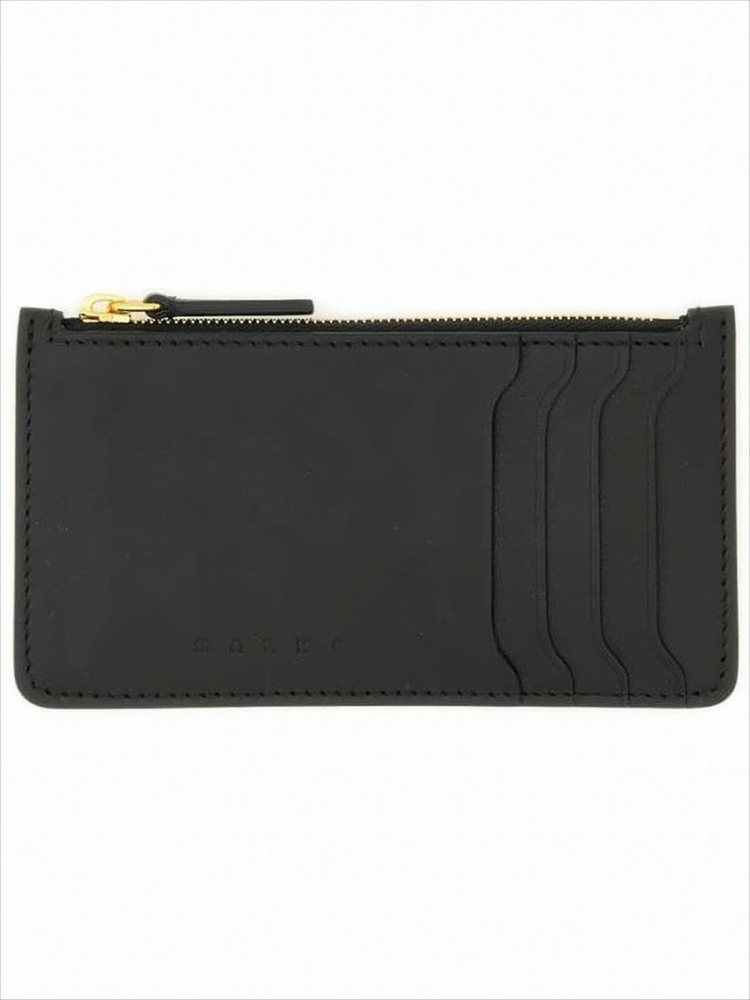 Marni Rectangular Calf Leather Wallet With Gold-Tone Zipper