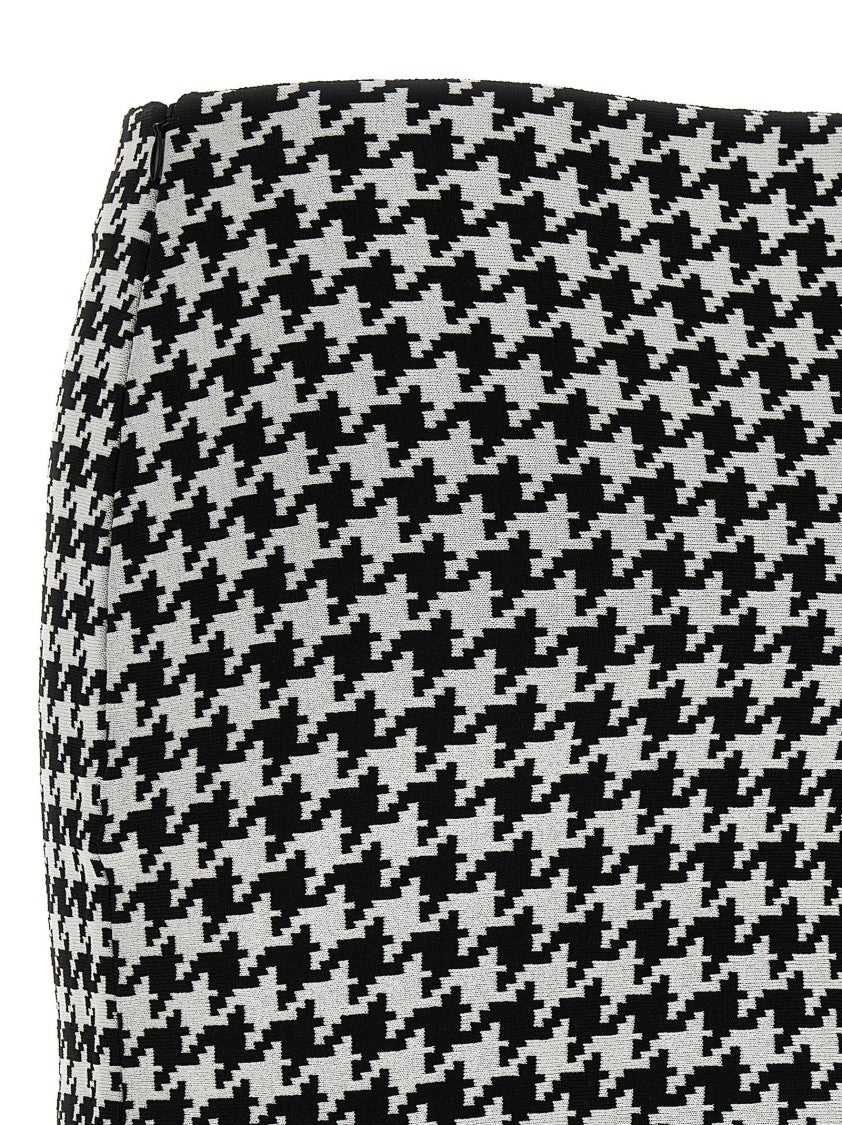 Mcqueen Midi Houndstooth Skirt With Flared Silhouette