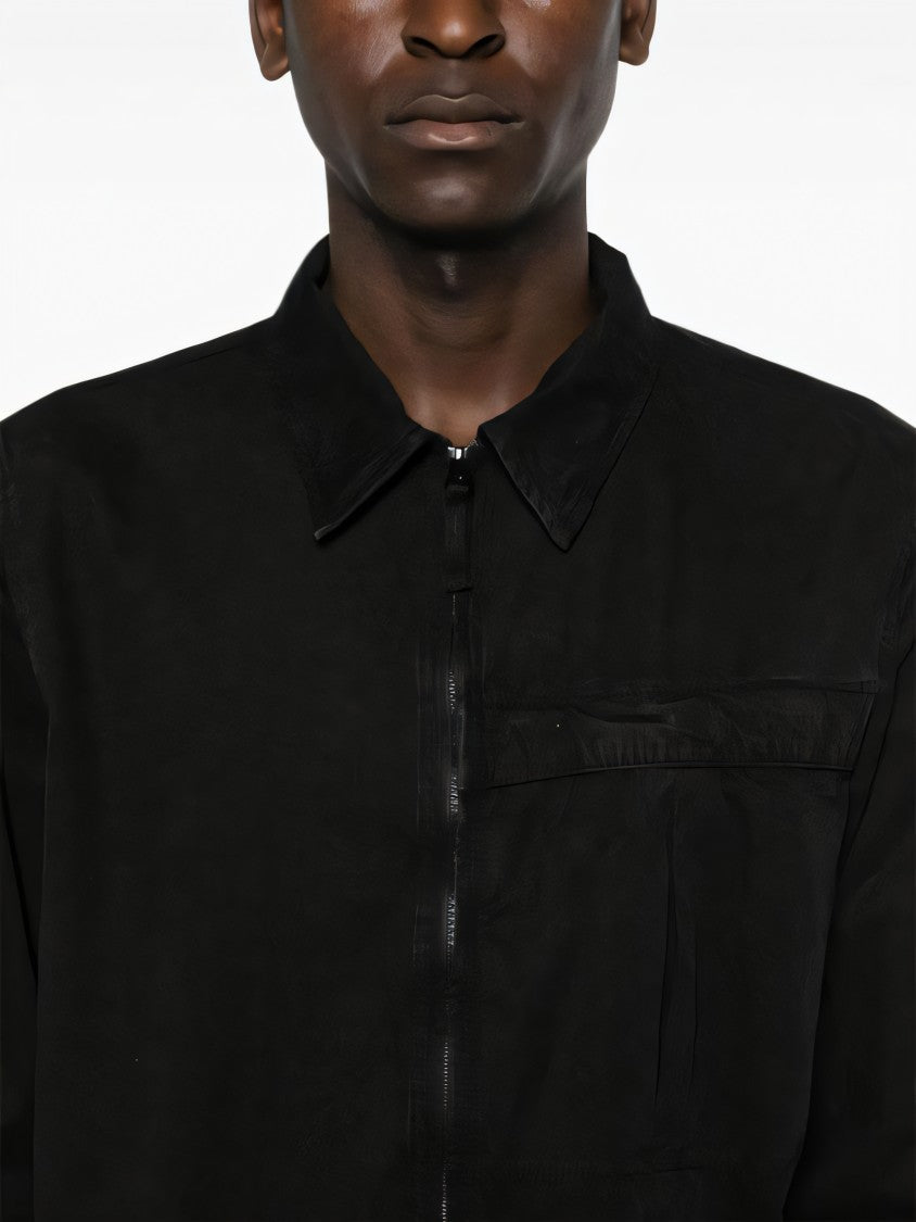 Stone Island Black Jacket With Classic Collar And Zip Closure