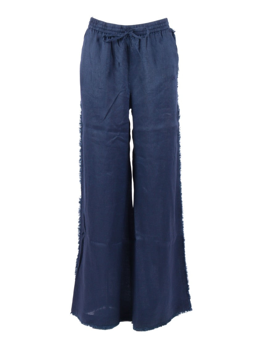 P.A.R.O.S.H. Wide Leg Frayed Linen Straight-Leg Pants