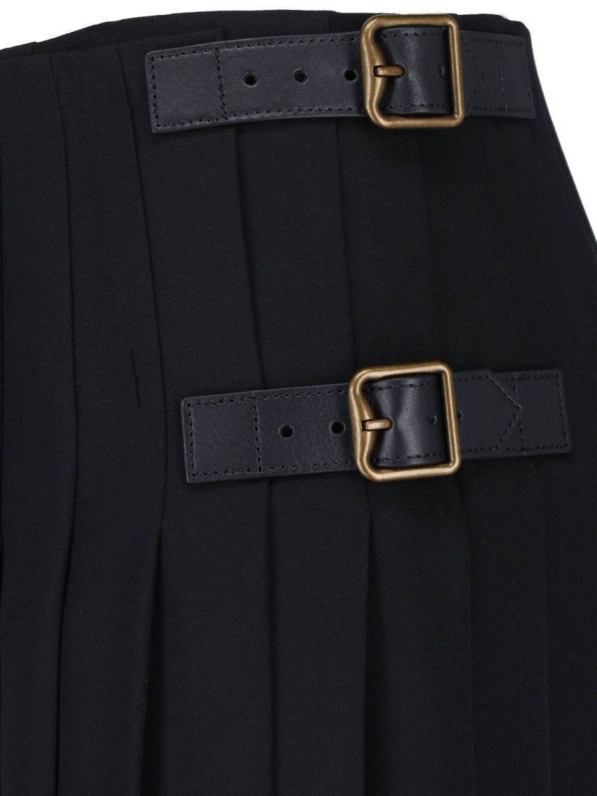 Burberry Black Pleated Wool Midi Skirt