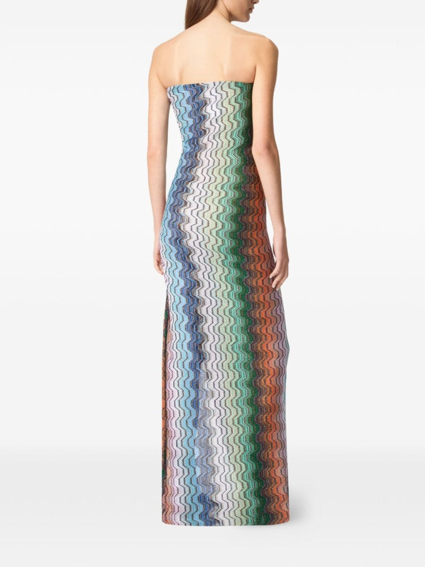 Missoni Vibrant Zigzag Strapless Maxi Dress With Adjustable Side Slit