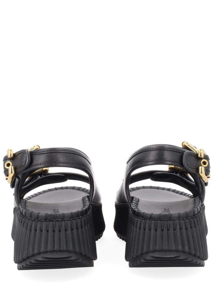 Chloé Nama Wedge Leather Sandals