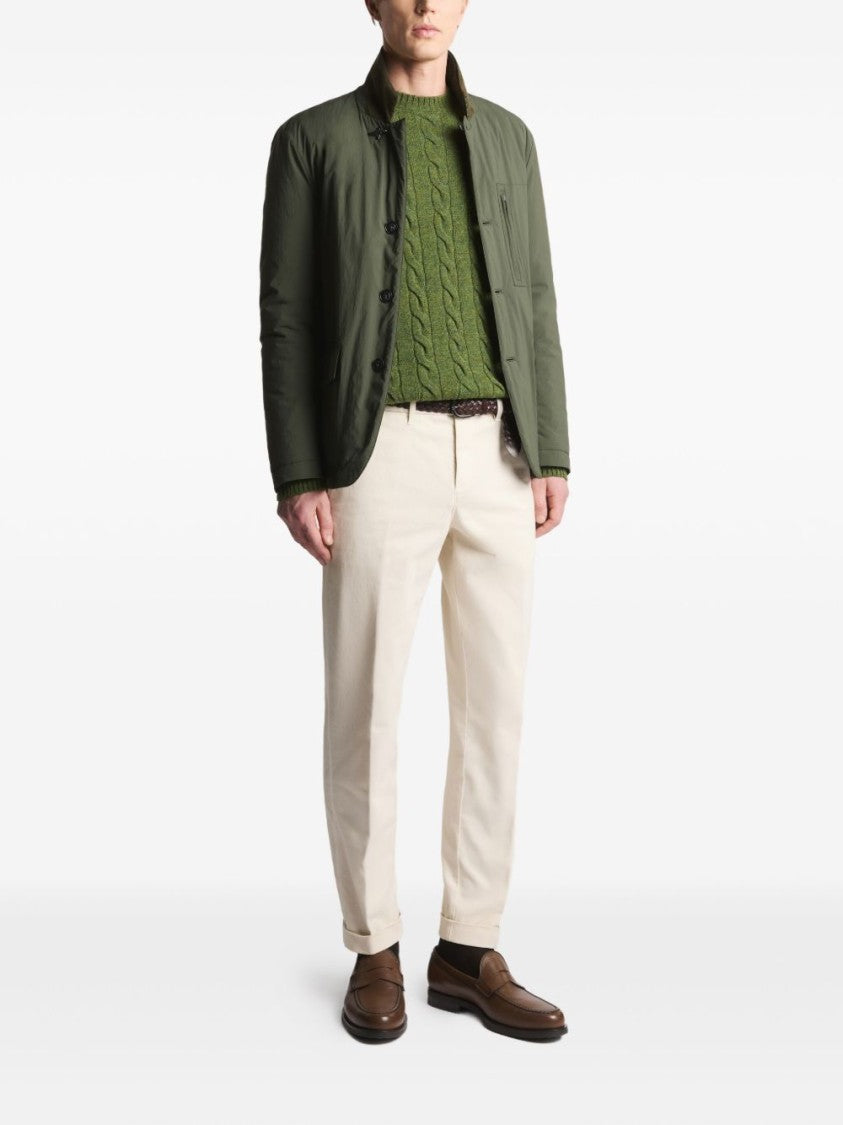 Fay Button-Up Green Coat With High Collar