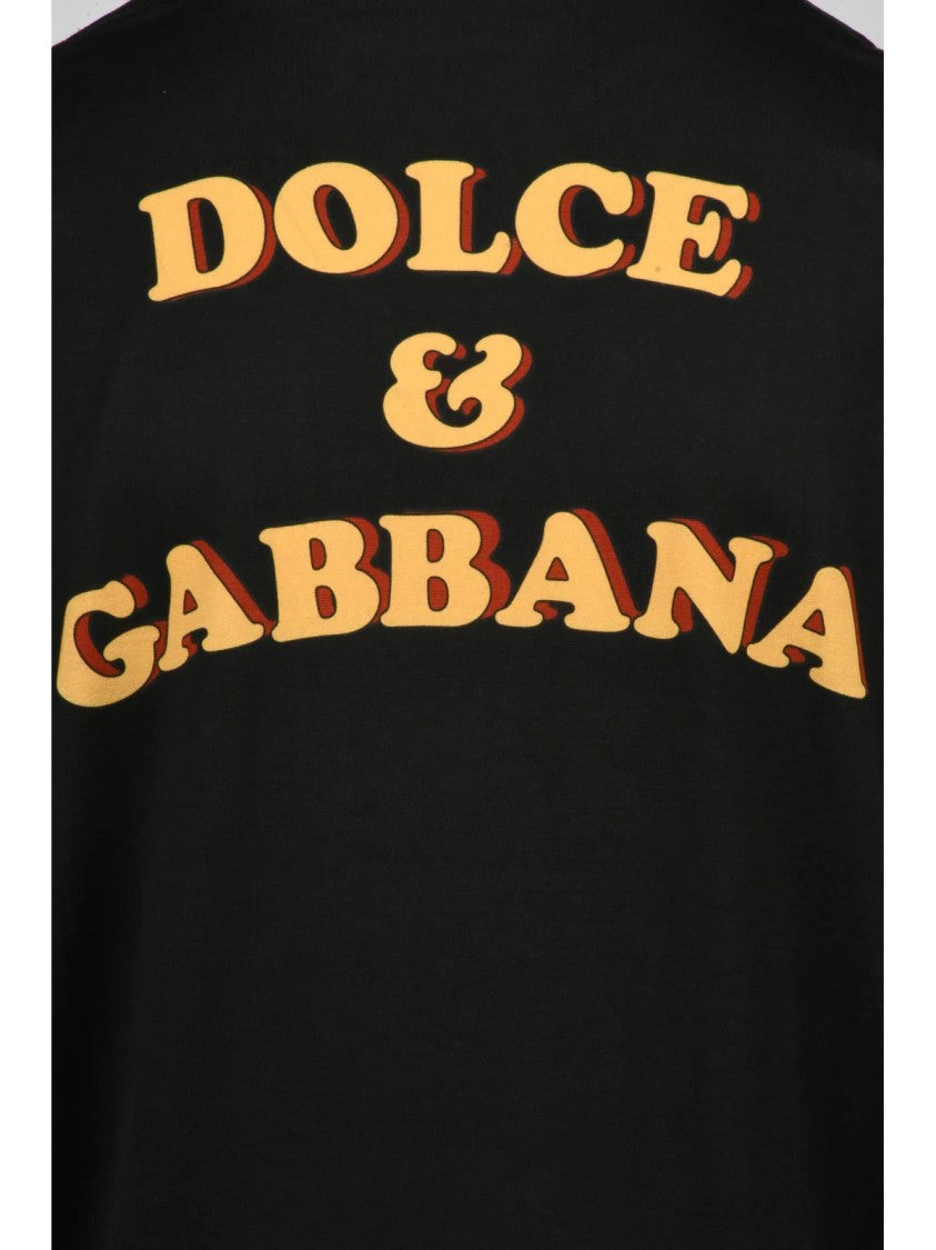 Dolce & Gabbana Black/Yellow Vintage Graphic Contrast Cotton T-Shirt