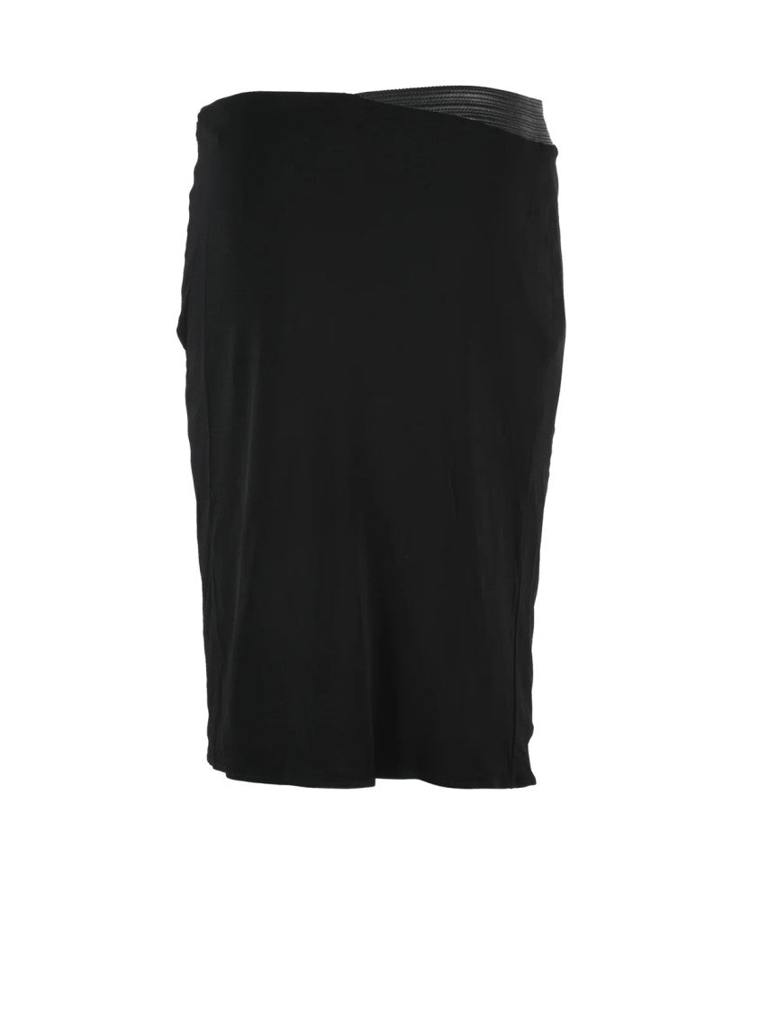 Versace Collection Black Viscose-Blend Side-Slit Midi Skirt