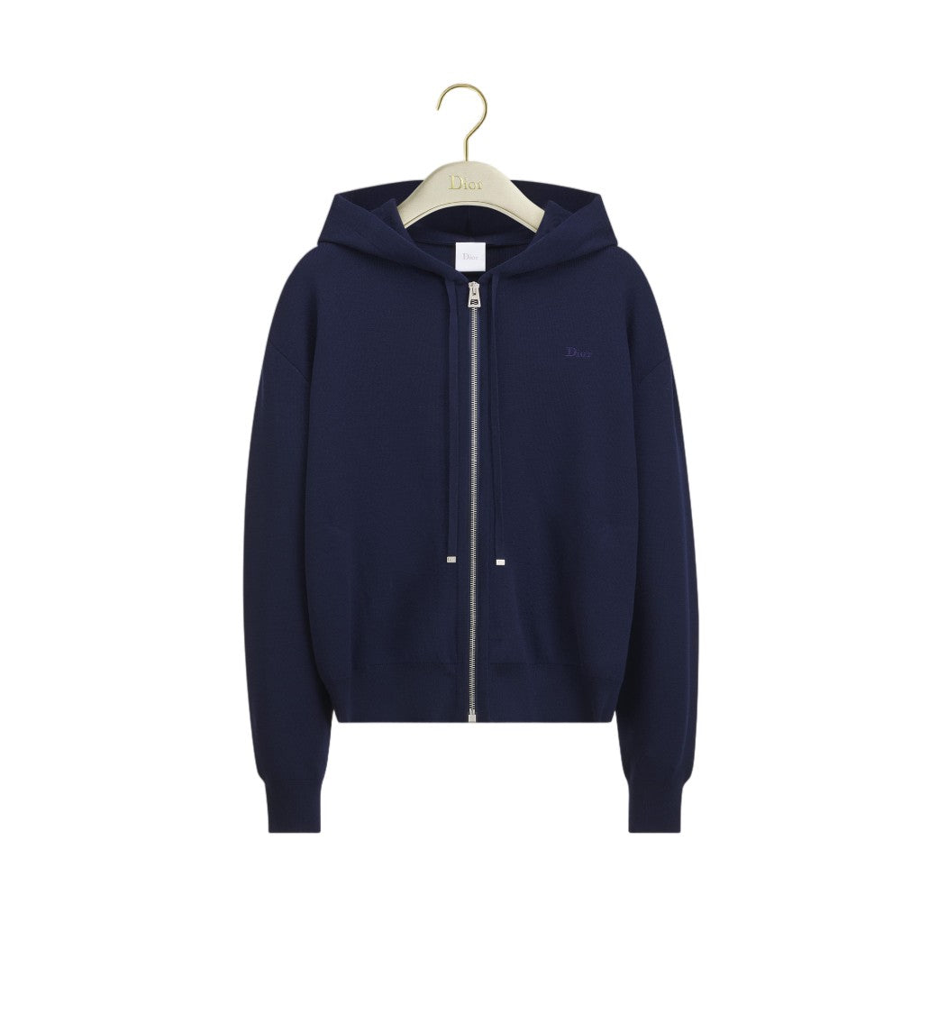 Christian Dior Deep Navy Knit Cardigan With Embroidered Detailing
