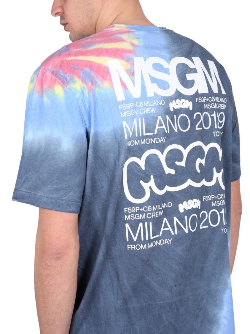 Msgm Tie-Dye T-Shirt With Bold Logo