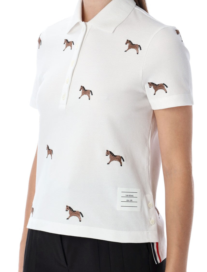 Thom Browne Horse Embroidery Cotton Polo Shirt