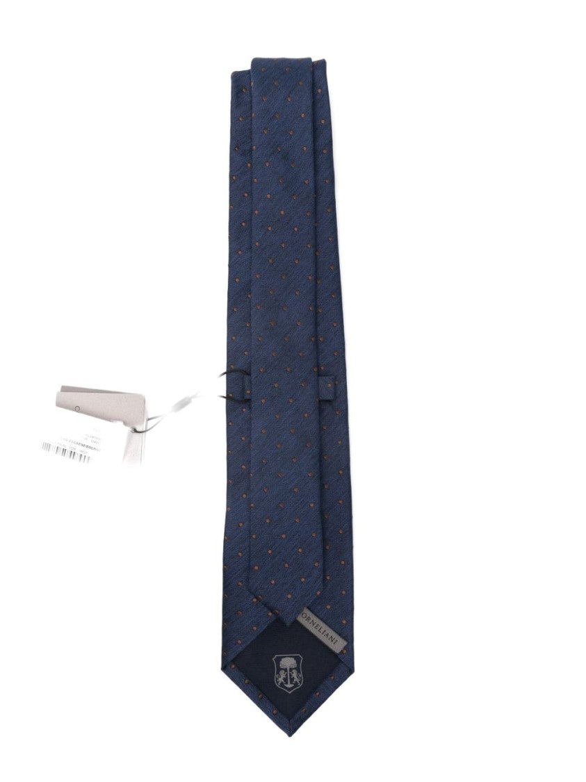 Corneliani Deep Blue Silk Tie With Herringbone Texture