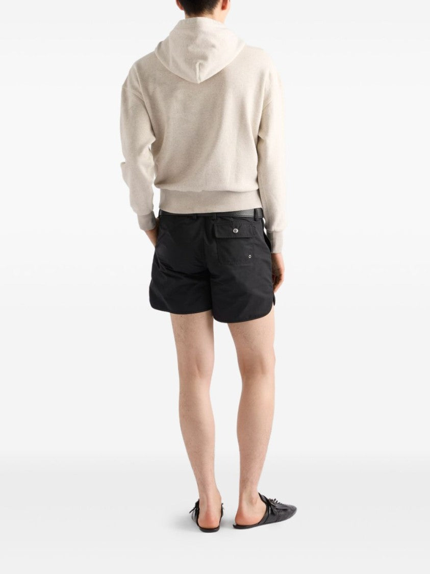 Prada Boxy-Fit Cotton Fleece Hoodie With Ribbed Details