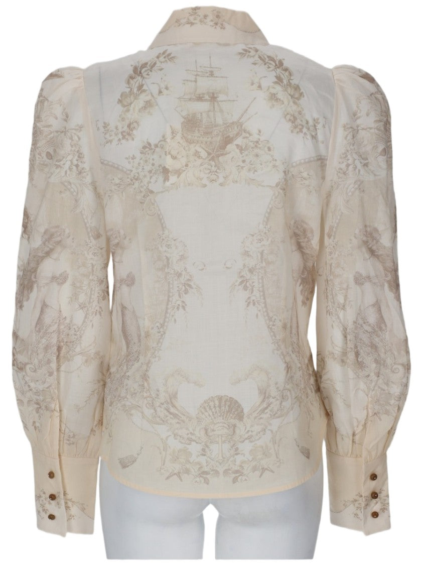 Zimmermann Puffed Sleeve Slim Fit Blouse With Vintage Print