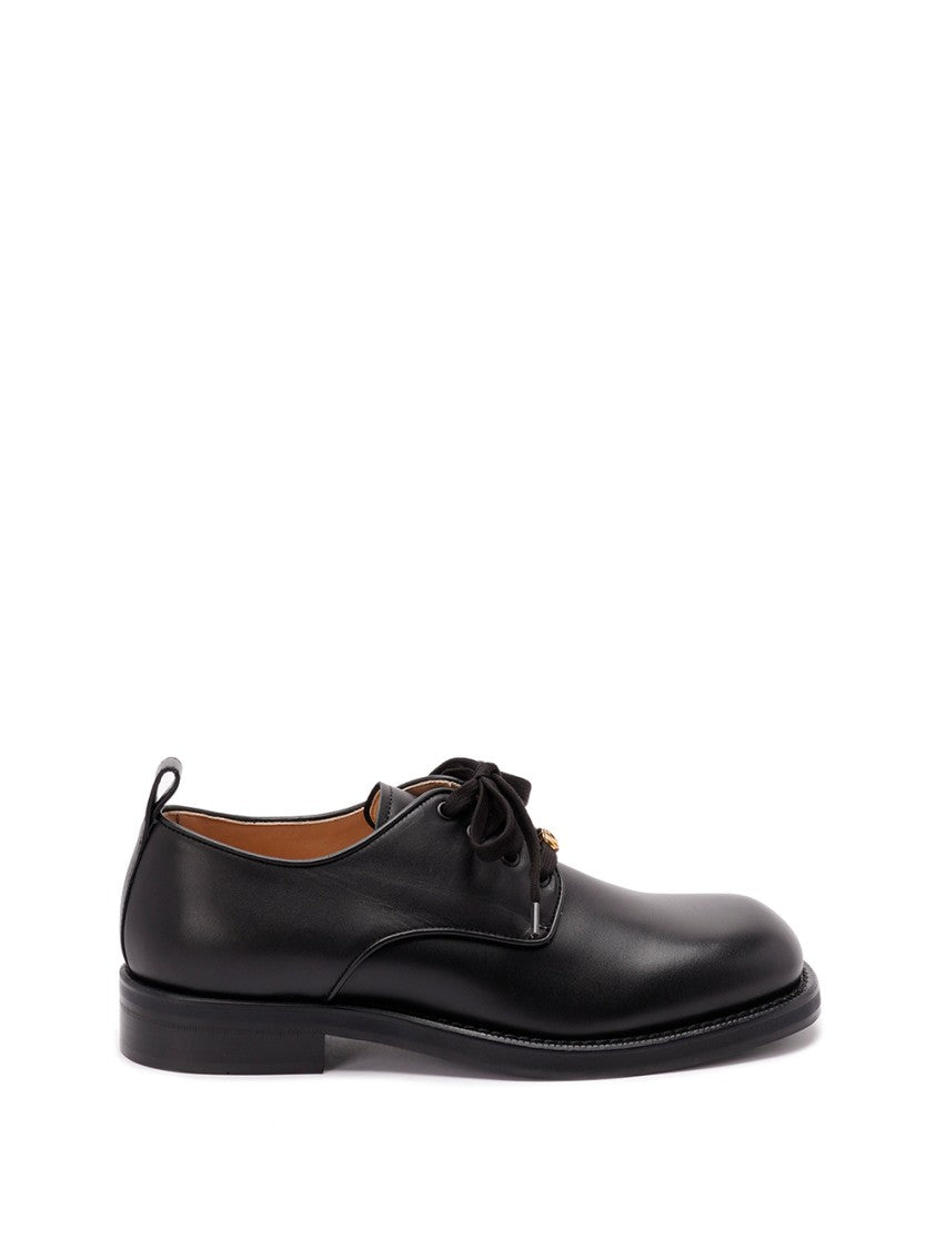 Valentino Garavani Polished Black Calf Leather Derbies