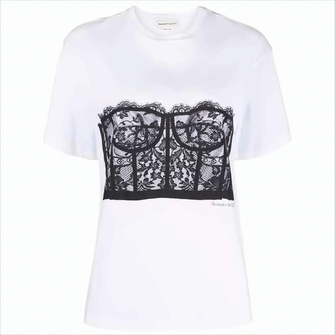 Alexander Mcqueen Short-Sleeved T-Shirt With Lace Corset Design