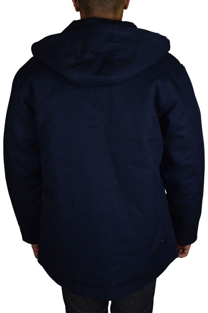 Heron Preston Hooded Blue Cotton Coat With Logo Accents