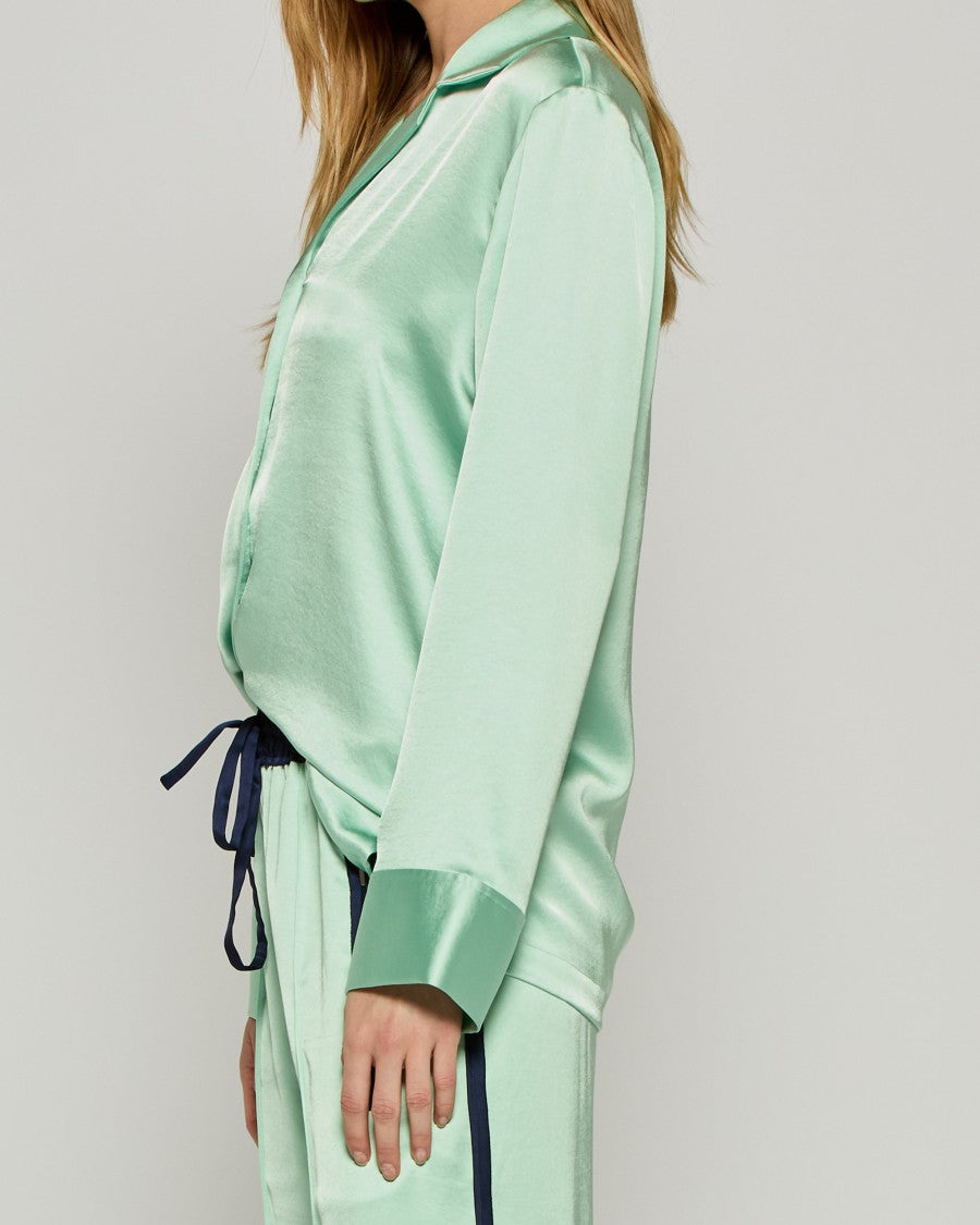 Serena Bute Satin Revere Collar Shirt - Mint