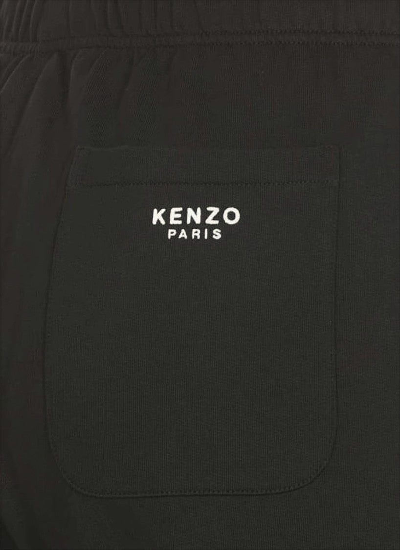 Kenzo Black Cotton Jogger Pants With Elastic Waistband And Logo Detail
